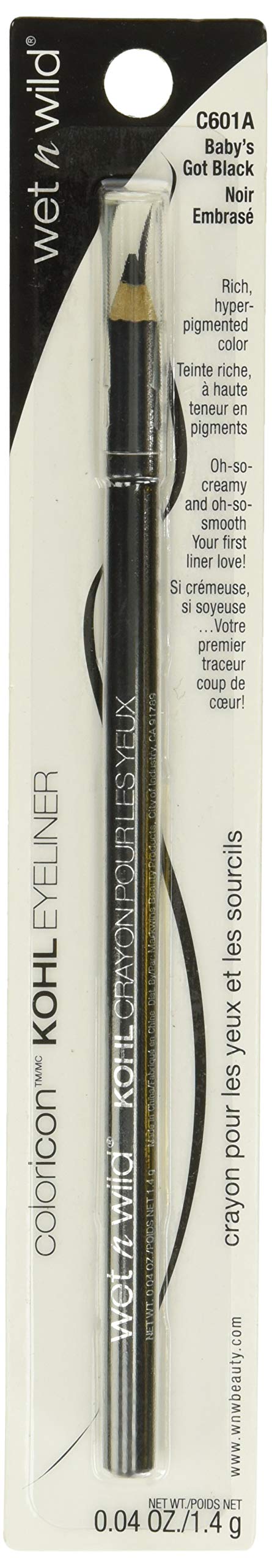 wet n wild Color Icon Kohl Eyeliner Pencil, Rich Hyper-Pigmented Color, Smooth Creamy Application, Long-Wearing Matte Finish Versatility, Cruelty-Free - Baby's Got Black(Packaged)