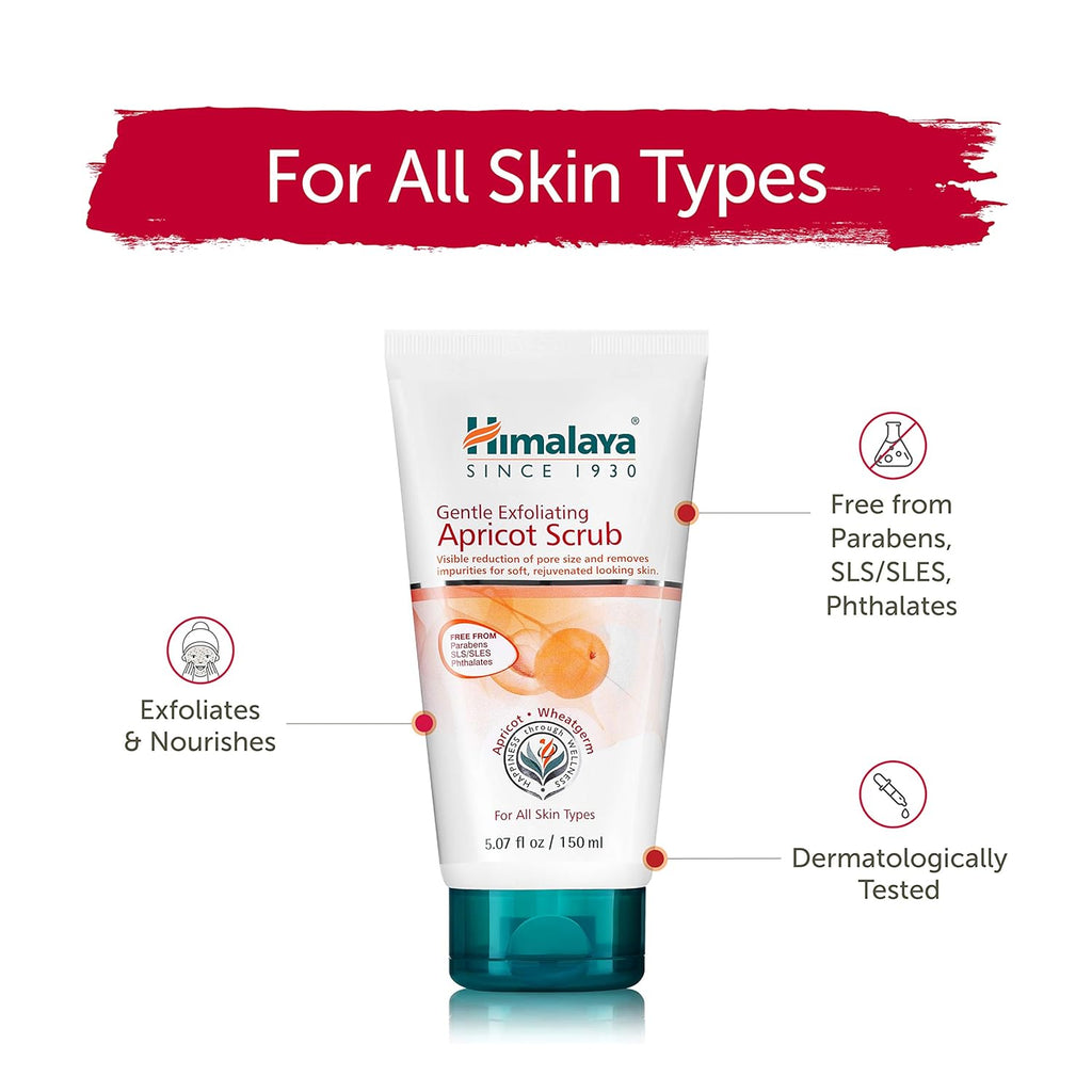 Himalaya Gentle Exfoliating Apricot Scrub with Vitamin E, Exfoliates Dead Skin Cells, For All Skin Types, Free from Parabens, SLS and Phthalates, 150 ml (5.07 oz)
